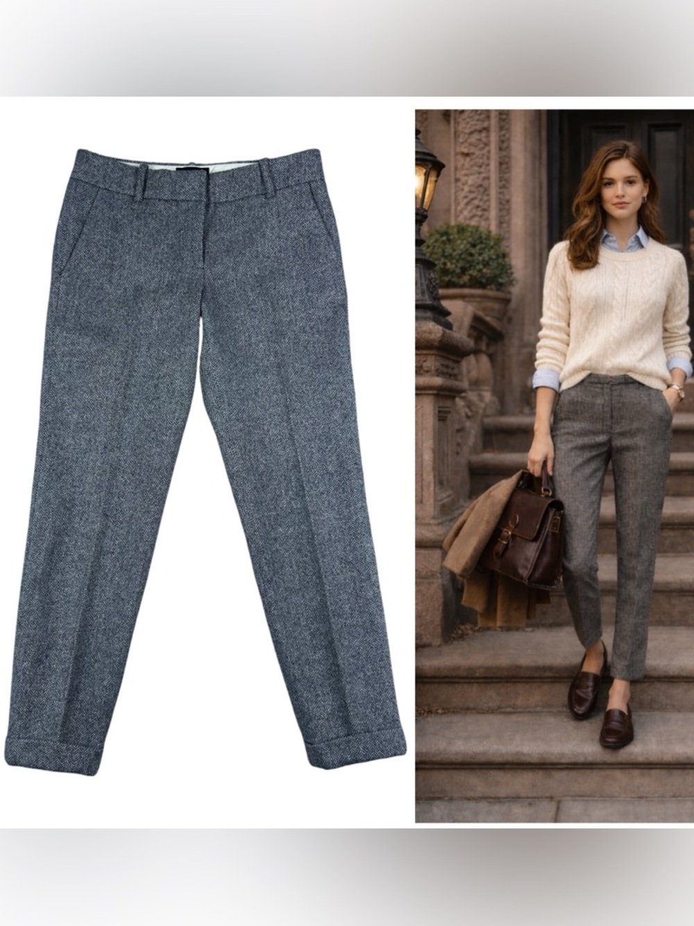 J. Crew Cafe Capri Herringbone Wool Straight Leg Pants Size 00 Preppy NWOT
